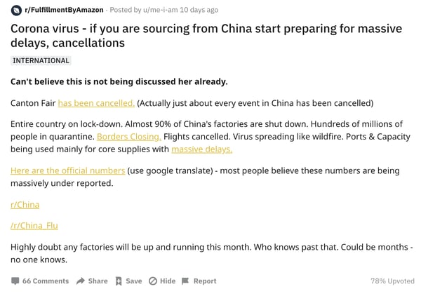 Reddit has been alight with Amazon Seller Coronavirus discourse