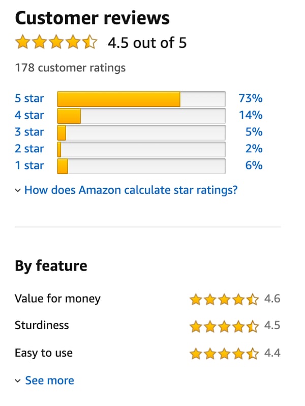 Reviews and ratings appear below the fold on the product detail page